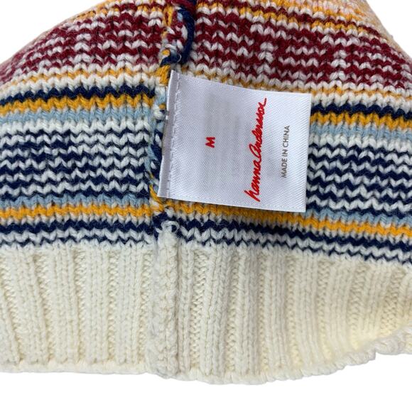 Hanna Andersson Pom Pom Hat Knit Beanie Cream Faux Fur Girls M - Picture 6 of 6